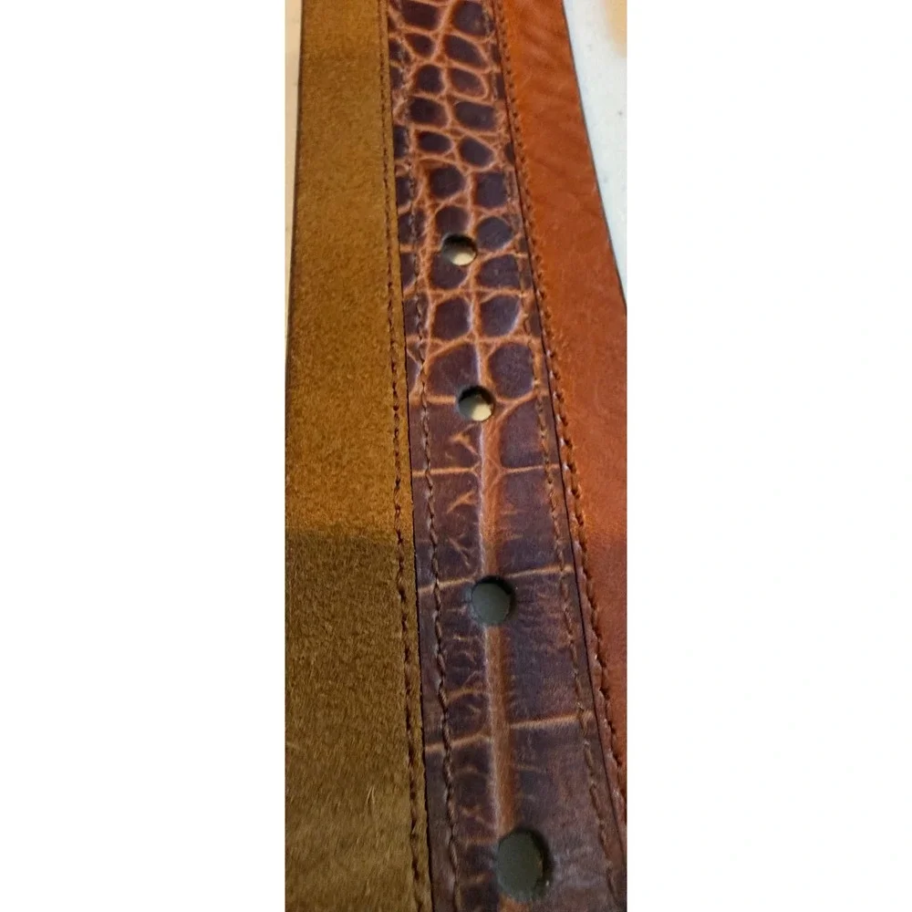 Alfani Mens Brown Genuine Leather Belt Croc Embossed Suede Extra Large 0235AL